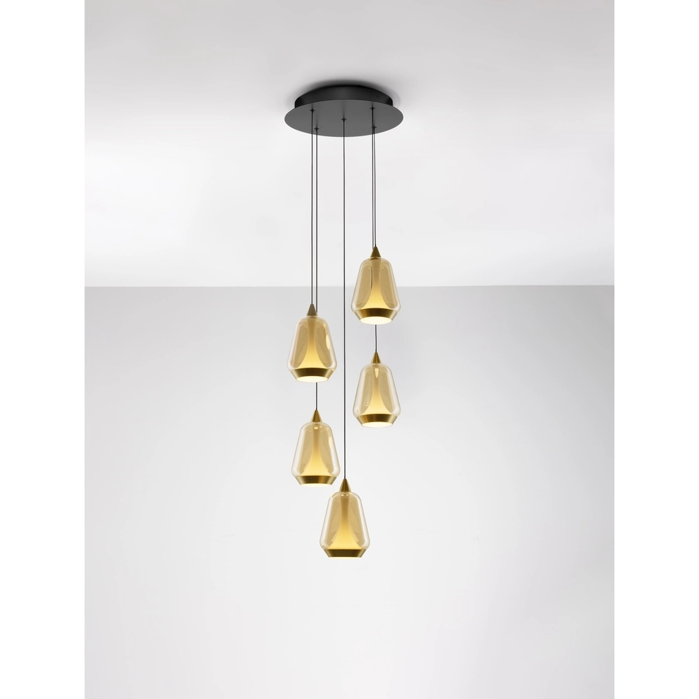 Design-Pendelleuchte Alish 5-flammiges Braunglas Lyora 5212017477736