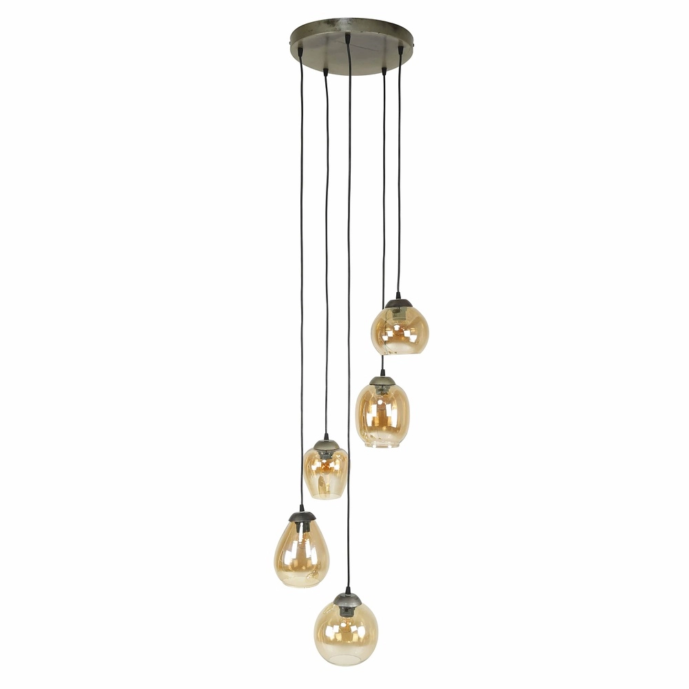 Esstisch-Pendellampe Mix 5x E27 - Ø 43cm - bernsteinfarbenes Glas Lyora 8716803512283