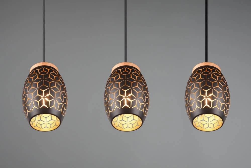 Schwarzgoldene Hängelampe Bidar 3-flammig Trio 4017807574890