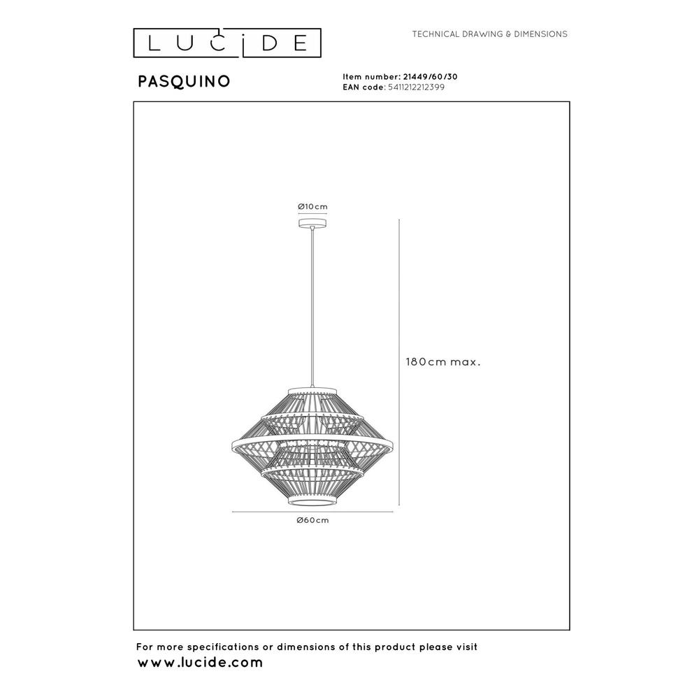 Schwarze Pendellampe Pasquino Ø 60cm Lucide 5411212212399