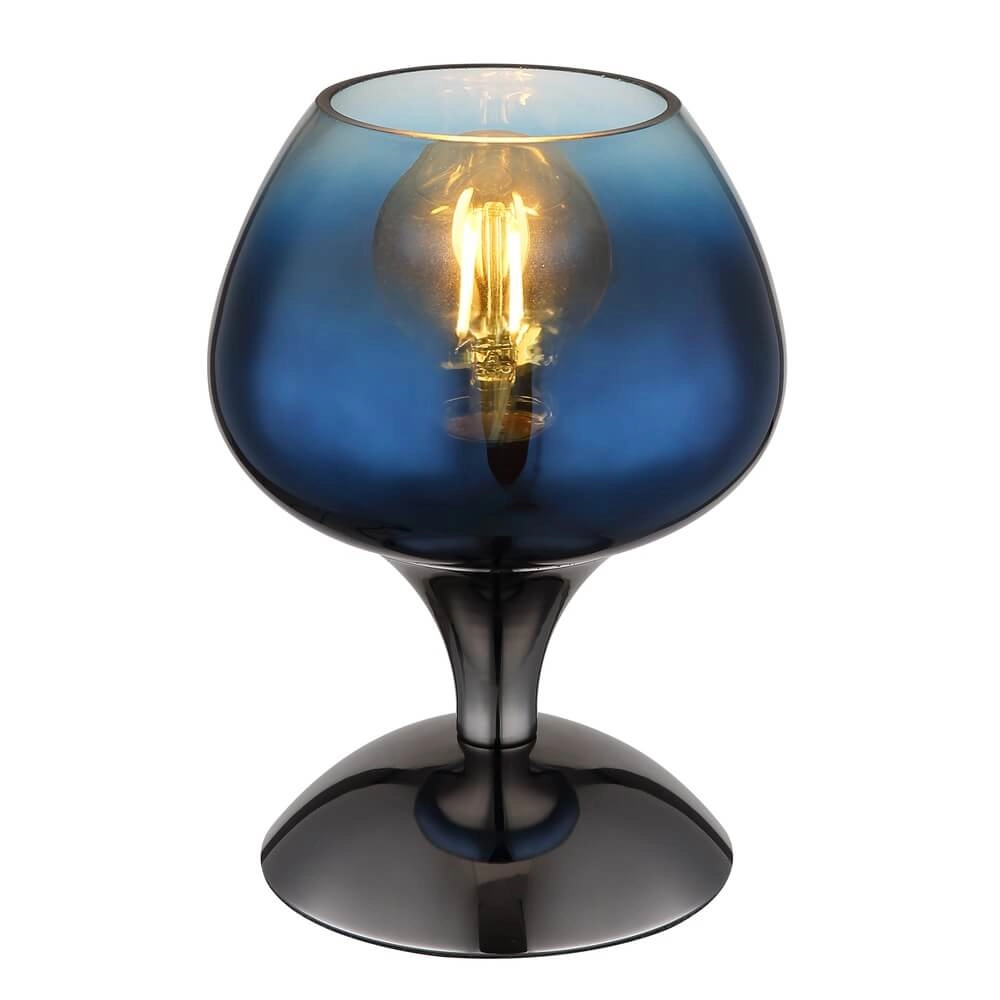 Tischleuchte aus Rotguss Maxy mit blauem Glas Ø 15cm
