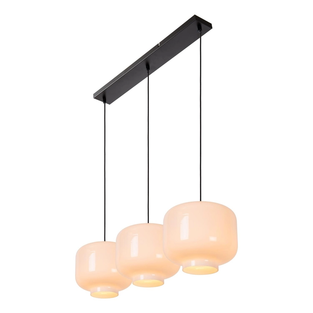 Hängende Lampe gerade Medine 3-Licht Schwarz mit Opal Lucide 5411212461001
