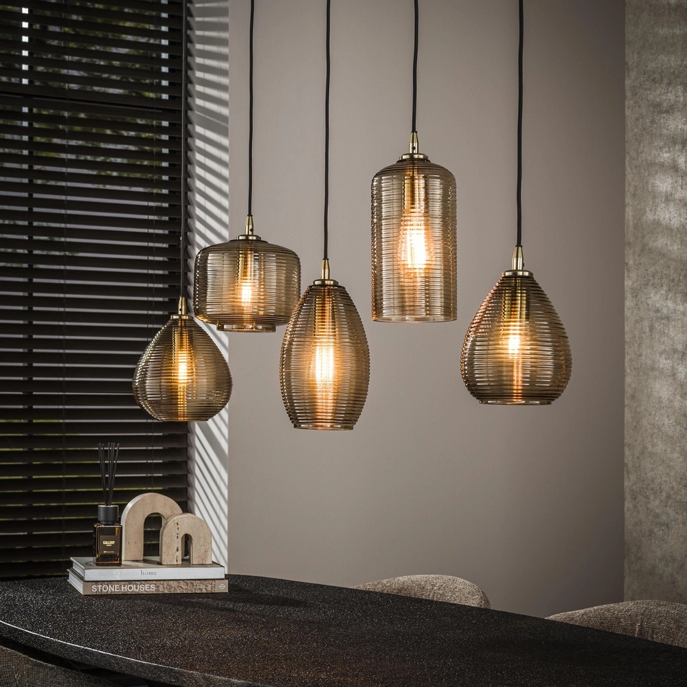 Essaal-Pendellampe Stripe 5-Licht – geripptes Glas Lyora 8716803511118