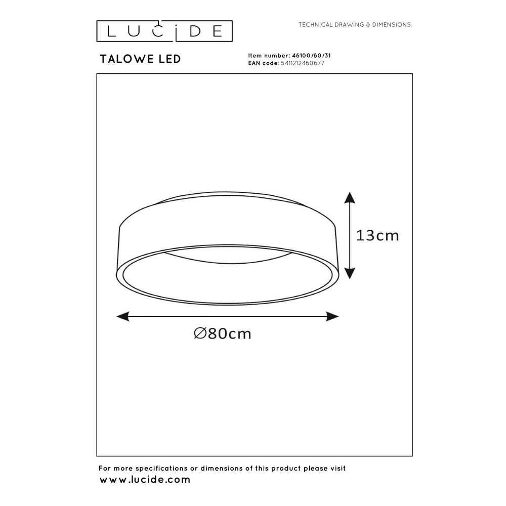 Deckenlicht Talowe Led Ø 80 cm weiß Lucide 5411212460677
