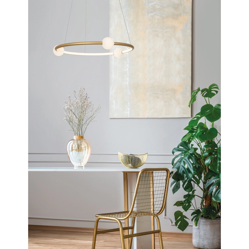 Pendelleuchte Celia Gold mit weißer Runde horizontal Lyora 5212017429322
