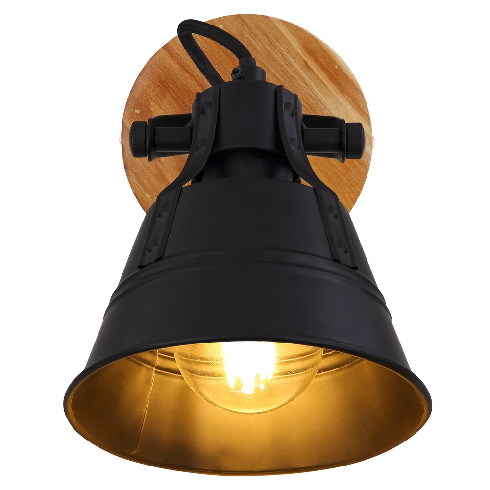 Landwandlampe Günther Schwarz mit Holz Globo 9007371413720
