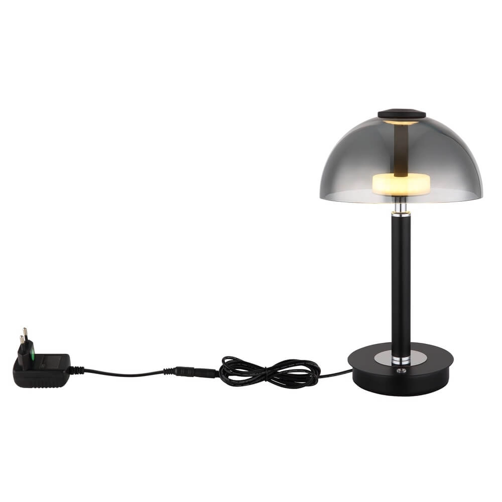 Tischlampe Uldin schwarz mit Rauchglas Globo 9007371468720