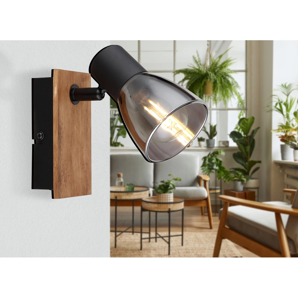 Wandlampe Claude Schwarz mit Holz Globo 9007371440207