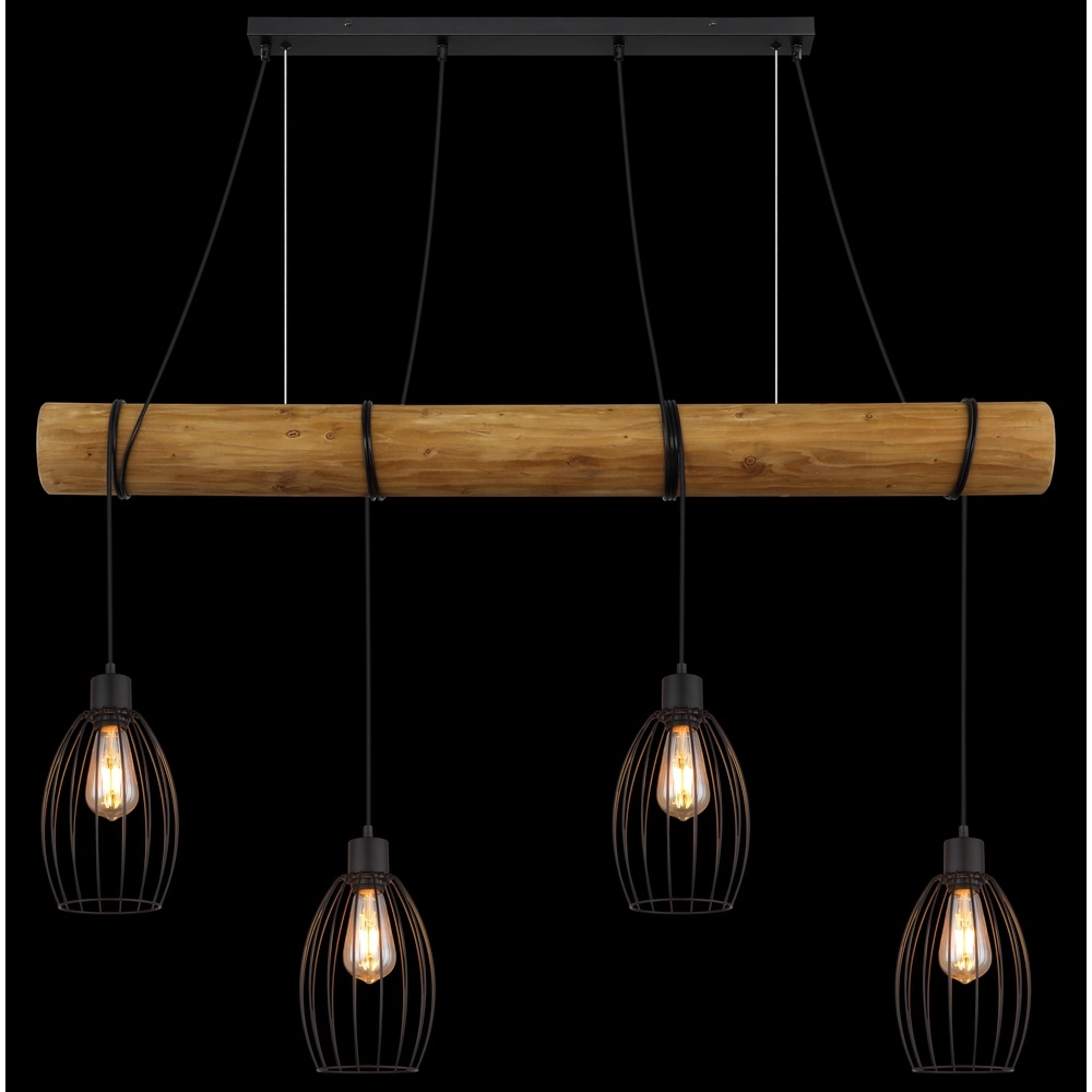 Land-Pendellampe Berti 4-Licht Holz mit Schwarz Globo 9007371583591