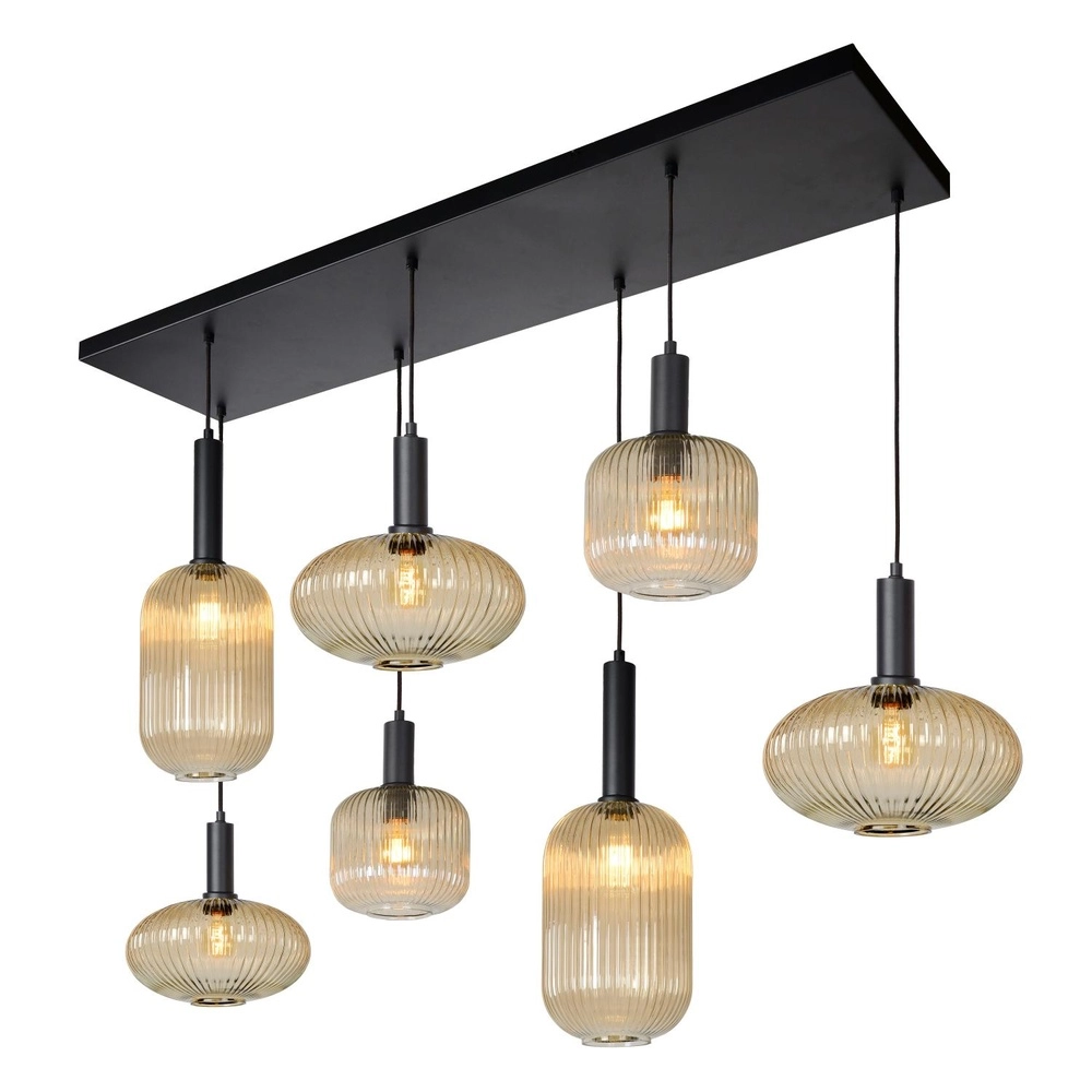 Pendellampe Maloto 7-Licht mit bernsteinfarbenem Glas Lucide 5411212451569