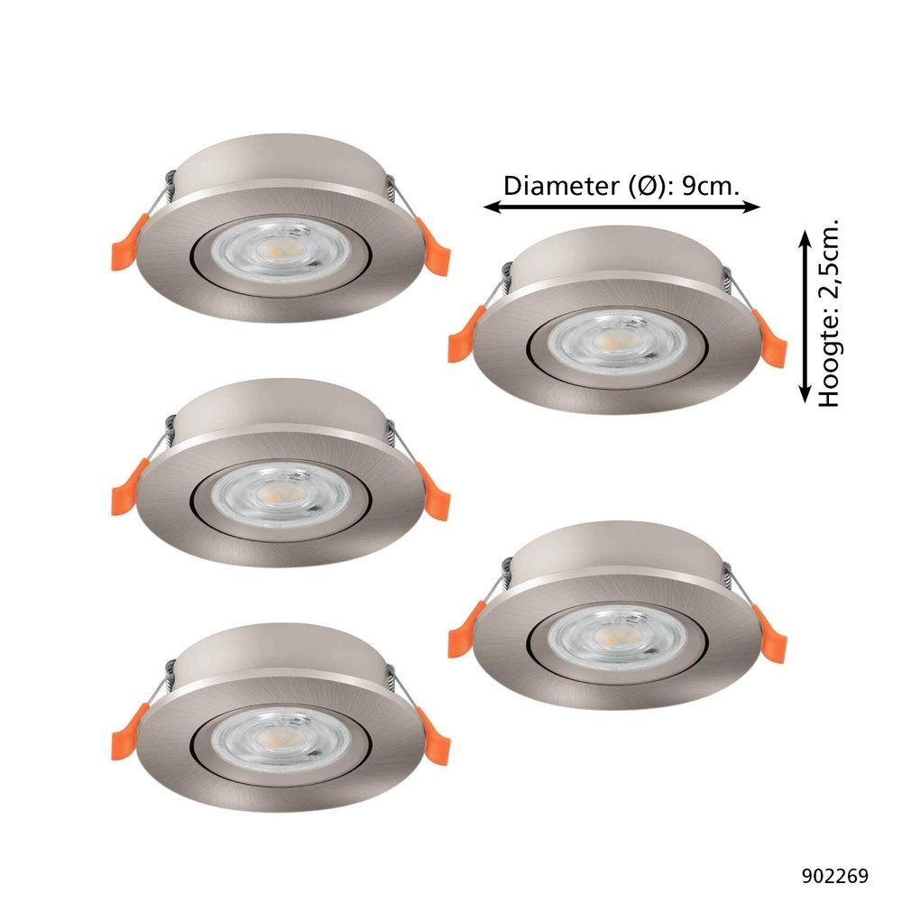 Set mit 5 Einbaustrahlern Barranco nickel Ø 9cm - 3-stufig CCT Eglo 9008606359479