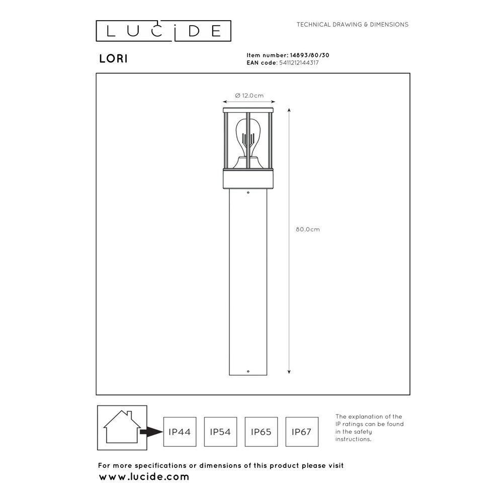 Boden-Gartenlampe Lori mit Sensoranthrazit Lucide 5411212144317