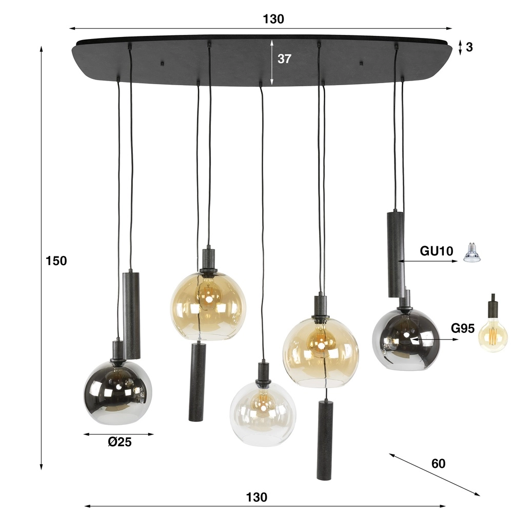 Esstisch-Pendellampe Sfera mit farbigen Glaskugeln und Anhängern Lyora 8716803512405