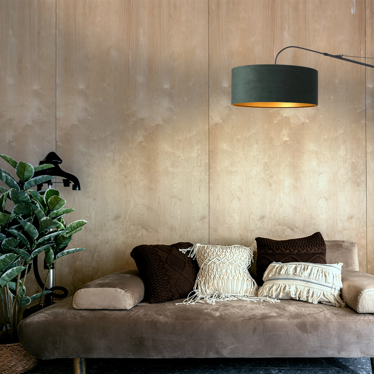 Wandlampe Elegant Classy 50 cm schwarz mit grünem Samtschirm Steinhauer 8712746146035