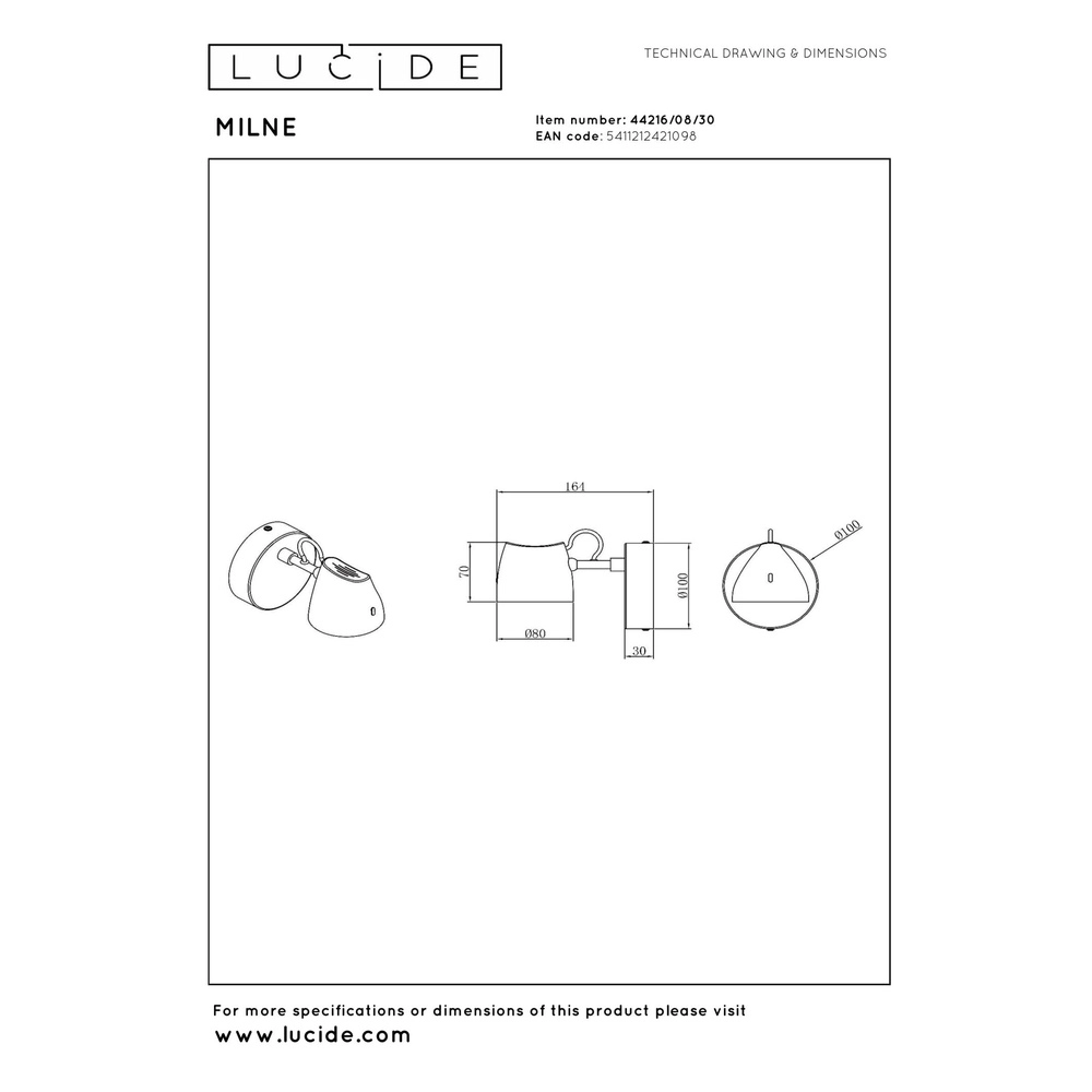 Wandlicht Milne Schwarz Lucide 5411212421098