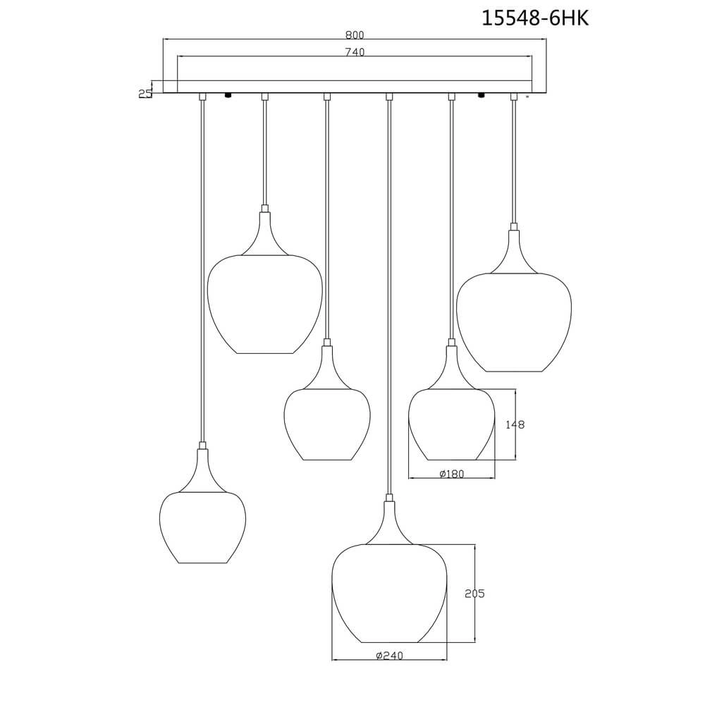 Anthrazit Pendelleuchte Maxy mit weißem Glas 6-flammig Globo 9007371453184