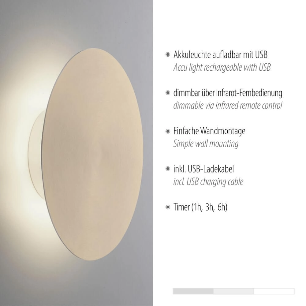 Design-Wandleuchte Akku Puntua Ø 25cm Messing Paul Neuhaus 4012248372524