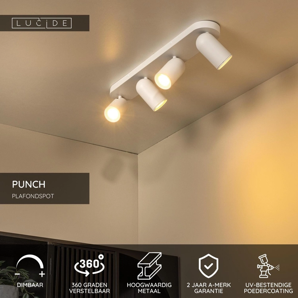 Deckenscheinwerfer Punch 4-Licht weiß Lucide 5411212134462
