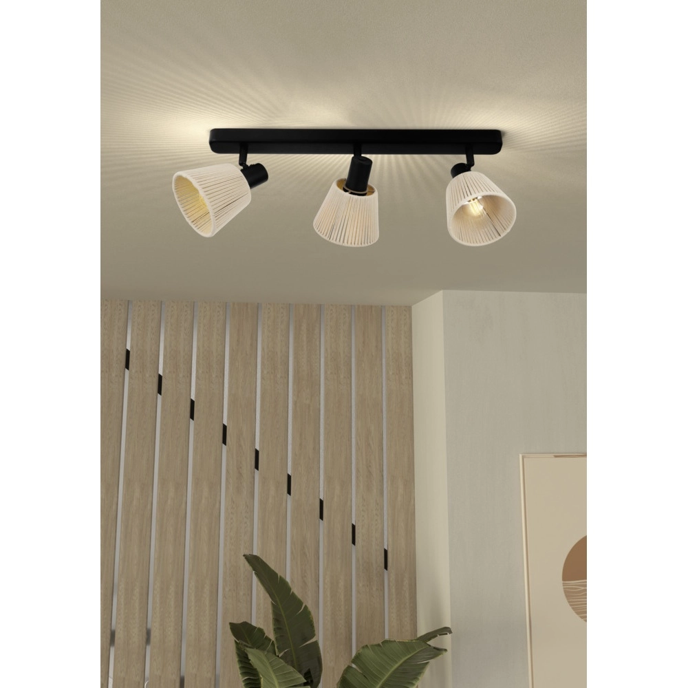 Deckenlampe Seagard schwarz mit Rattan 3-flammig Eglo 9008606359844