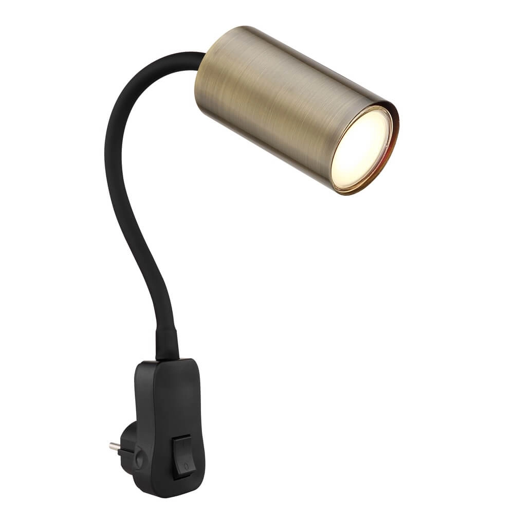 Schwarze Lampe Robby Steckdose mit Messing