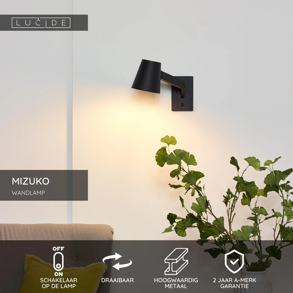 Schwarze Wandlampe Mizuko Konstruktion Lucide 5411212201713