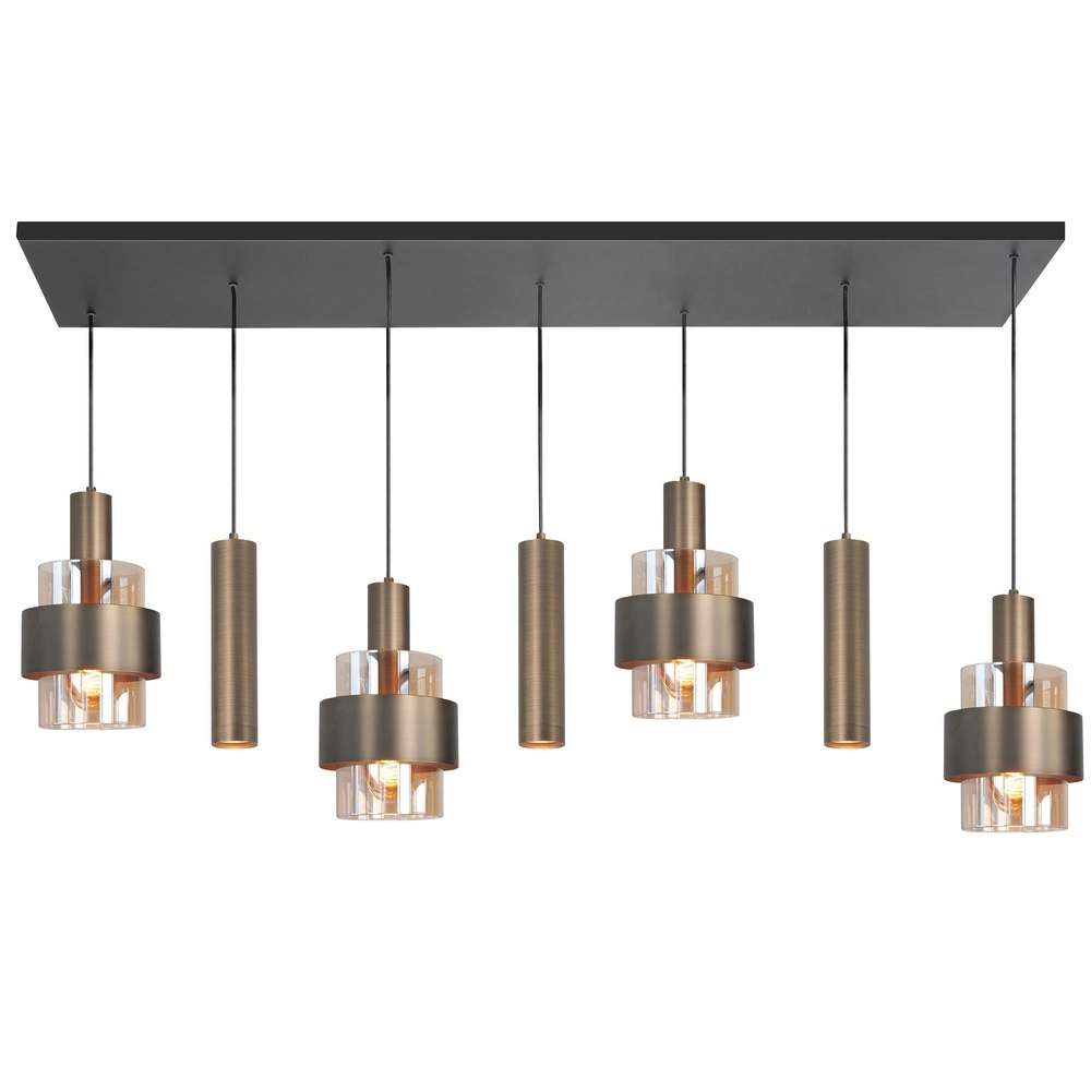 7-flammige Pendelleuchte Marrone schwarz mit Kupferbronze