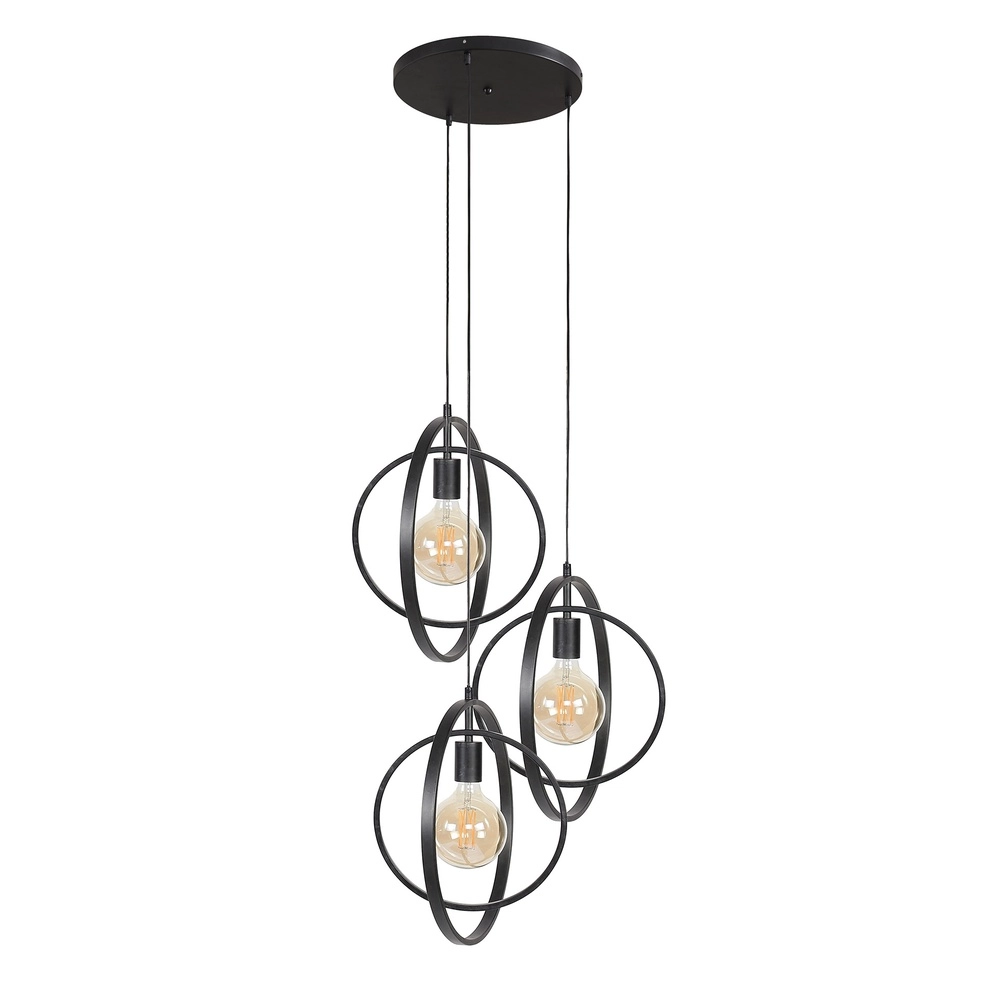 Esstisch mit 3-Licht Pendellampe Turn Ø 40 cm – Holzkohle – exz. E27 Lyora 8716803513143