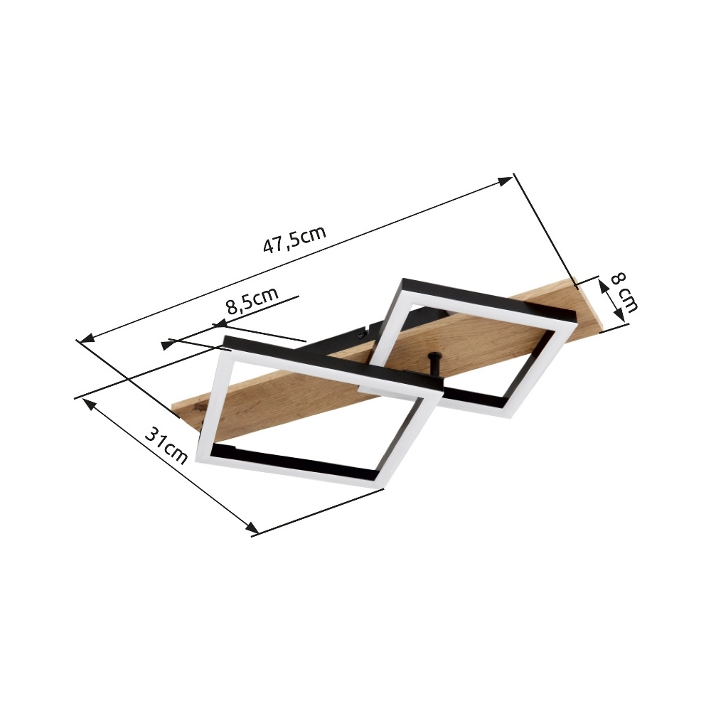 Deckenlampe Beatrix 47,5 cm Quadrate schwarz mit Holz Globo 9007371457380