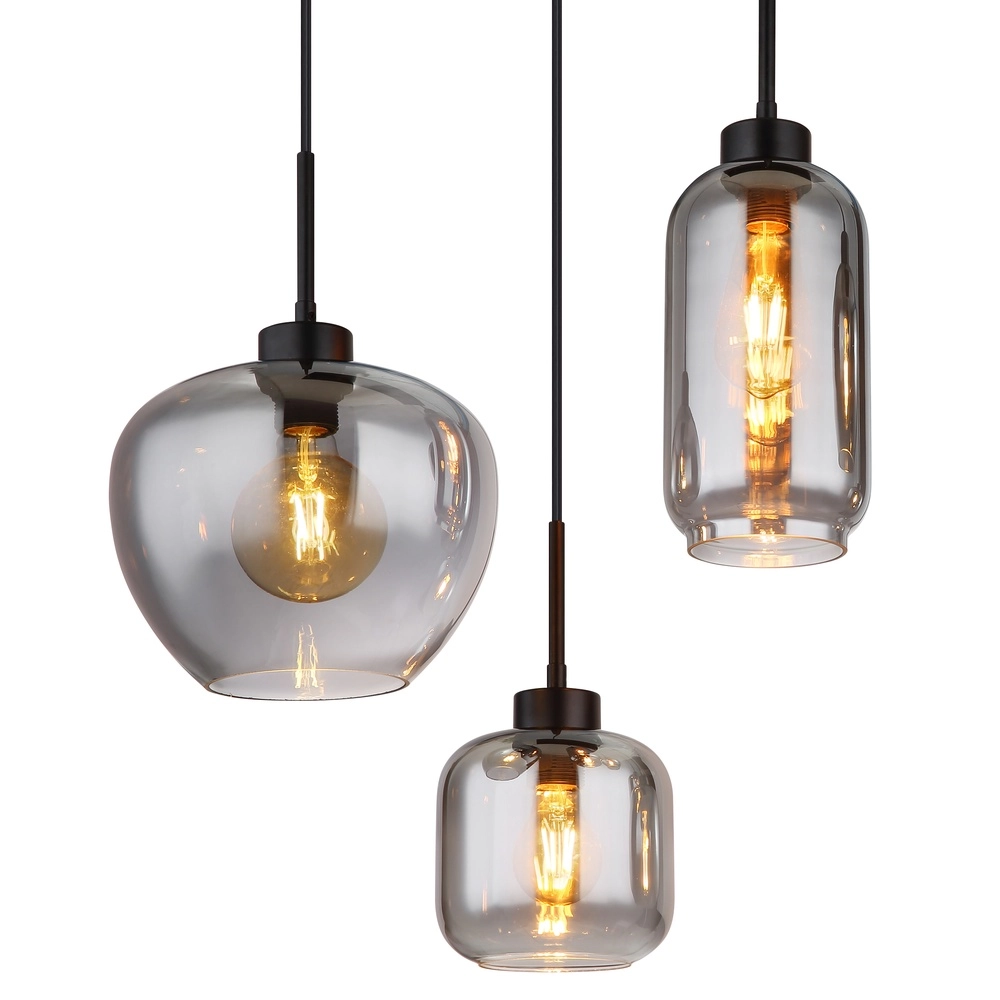 6-Licht Pendellampe Matt Schwarz mit Rauchglas Globo 9007371454259