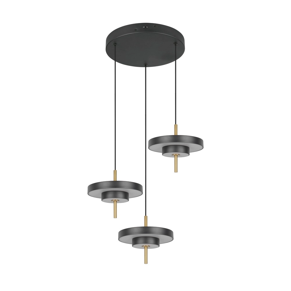 3-flammige Pendelleuchte Keaton Rundes Schwarz mit Gold Trio 4017807655247