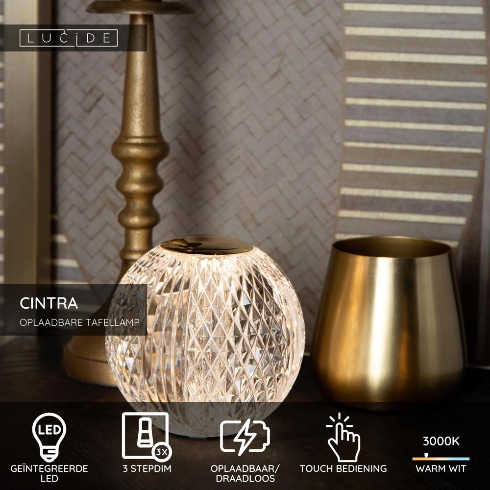 Goldene Tischlampe Cintra Wiederaufladbare Ø 9cm - 3000K Lucide 5411212134356