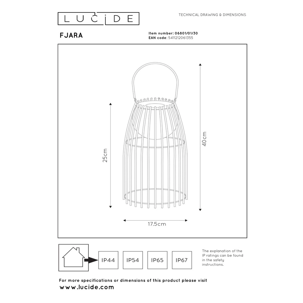 Wiederaufladbare Tischlampe Fjara Schwarz Lucide 5411212061355