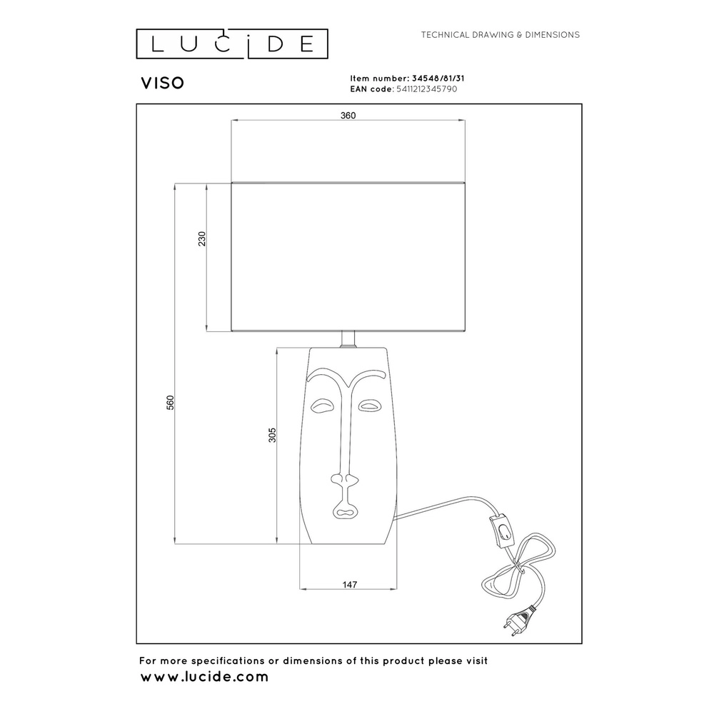 Tischlampe Viso Weiß Lucide 5411212345790