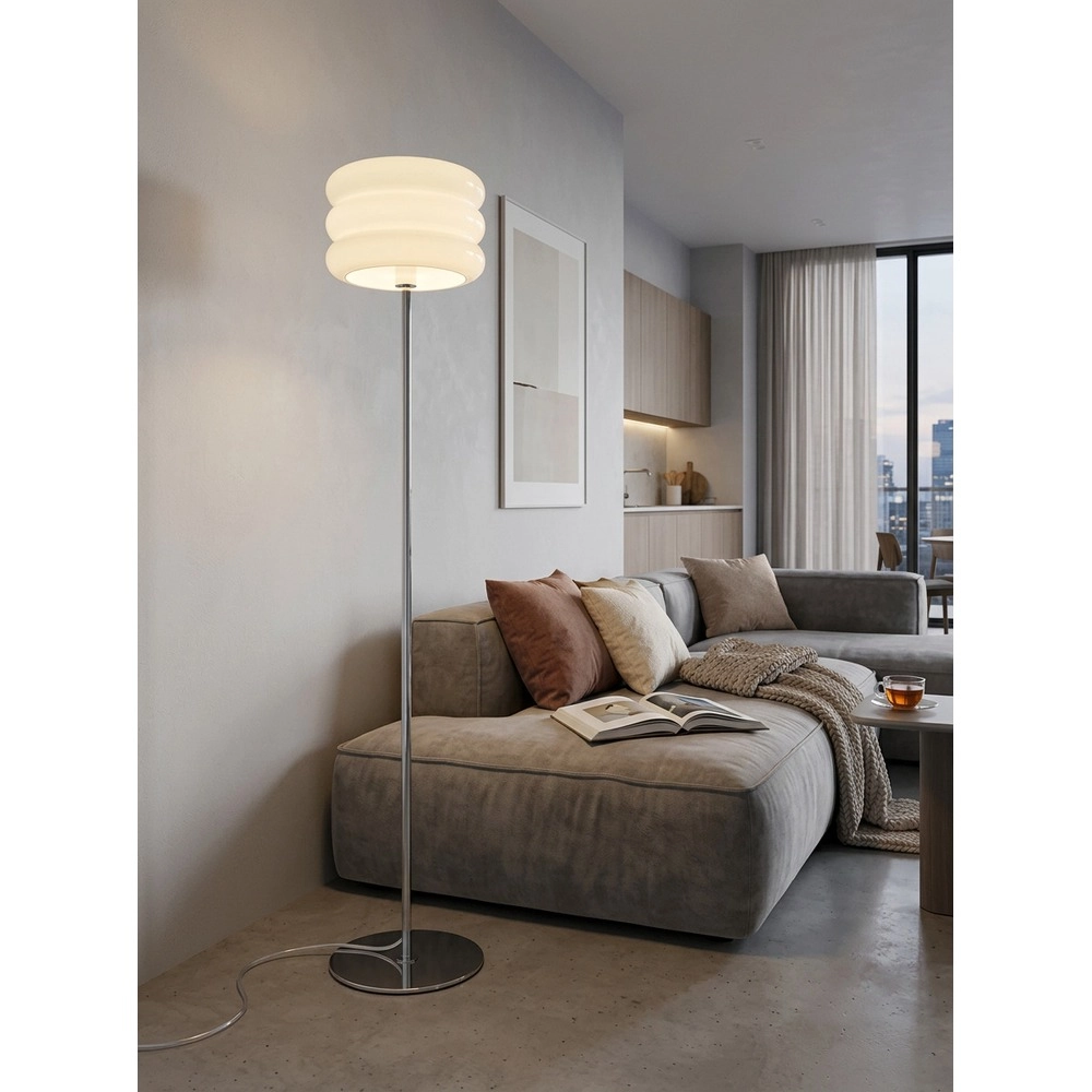 Design-Stehlampe Tortora Chrom mit weißem Ø 30cm