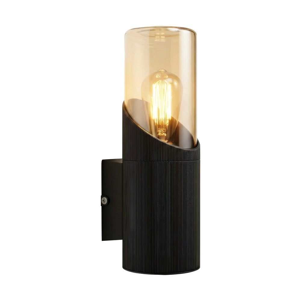 Design-Wandlampe Broadway Schwarz mit bernsteinfarbenem Glas-Single