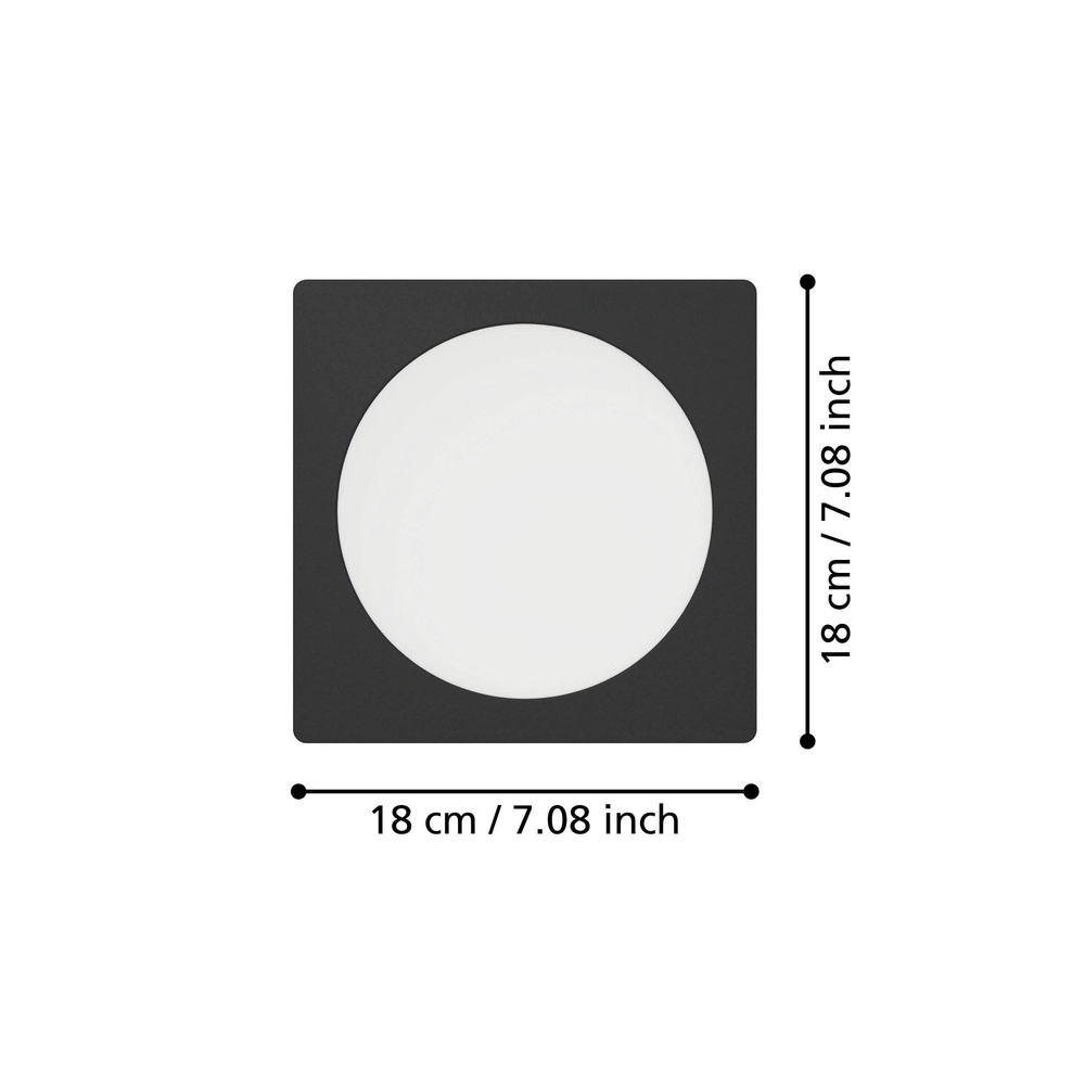 Einbaulampe Fueva 6 Quadrat – Schwarz – 16,6x16,6 cm Eglo 9008606330720