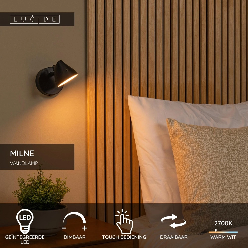 Wandlicht Milne Schwarz Lucide 5411212421098