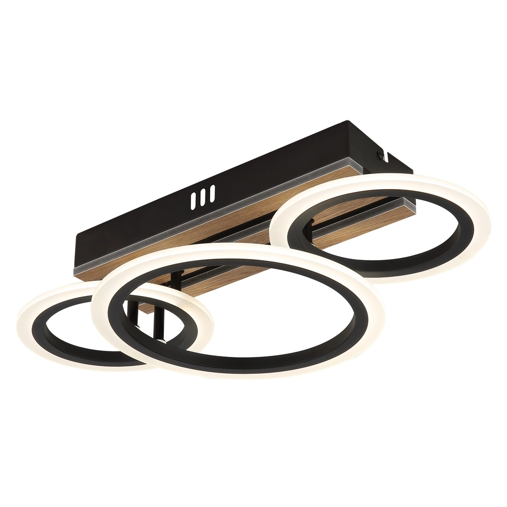 Deckenlampe Blevins Schwarz mit Holz 3 Ringe