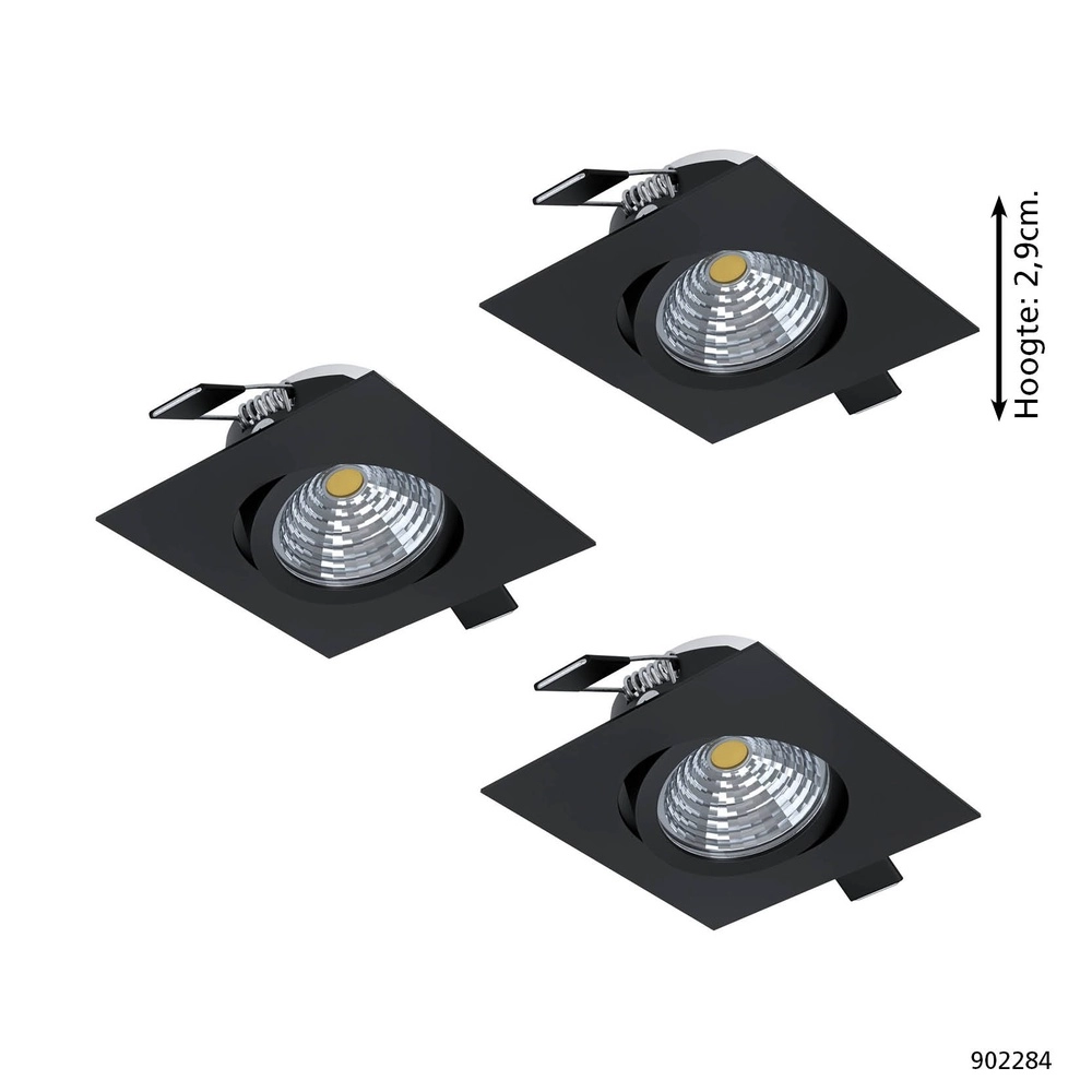 Set mit 3 Einbaustrahlern Saliceto quadratisch schwarz 4,8W Eglo 9008606358847