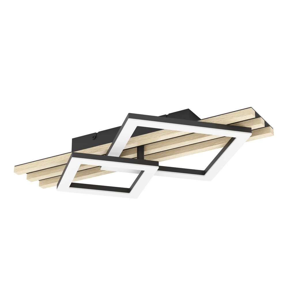 Moderne Deckenlampe Cembrano Schwarz mit Holzquadrat 50 cm