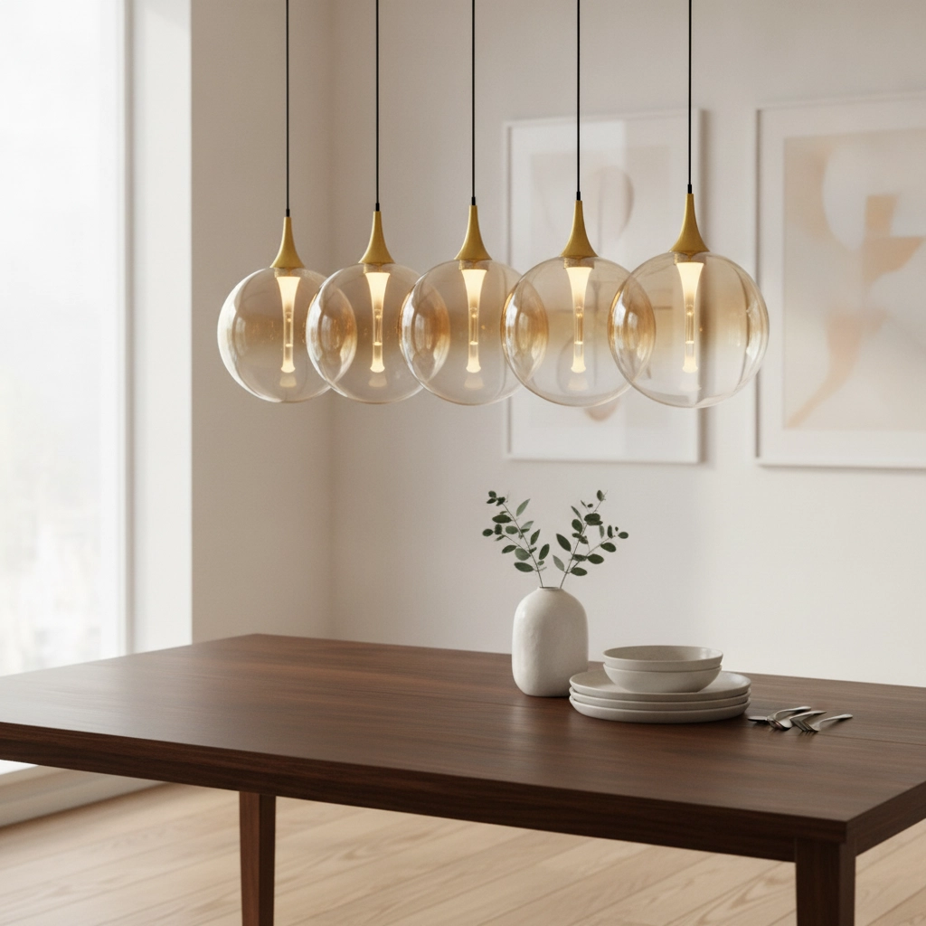 Pendelleuchte Orenda gerades 5-flammiges Braunglas