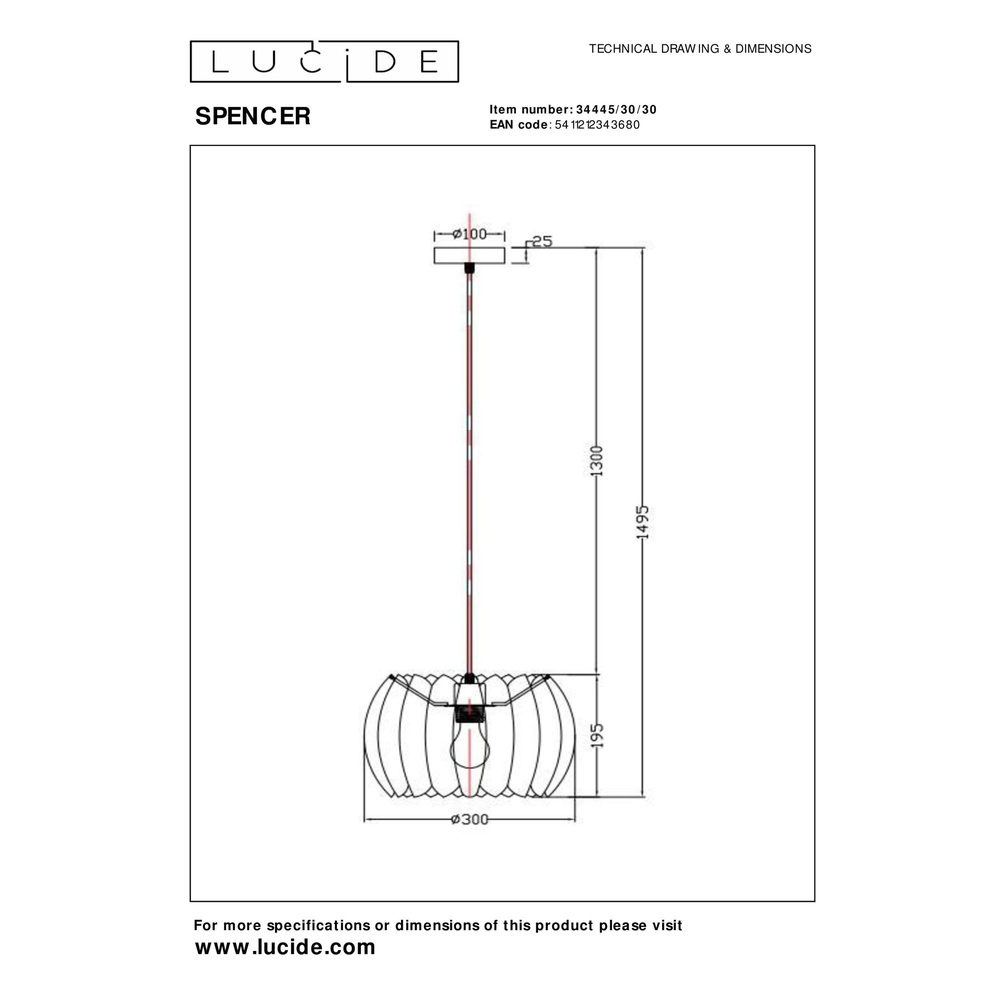 Pendellampe Spencer Schwarz Lucide 5411212343680