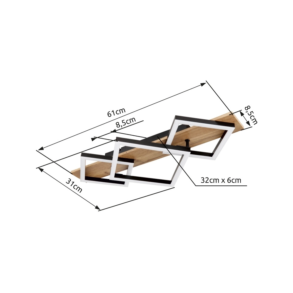 Deckenlampe Beatrix 61 cm schwarze Quadrate mit Holz Globo 9007371445394