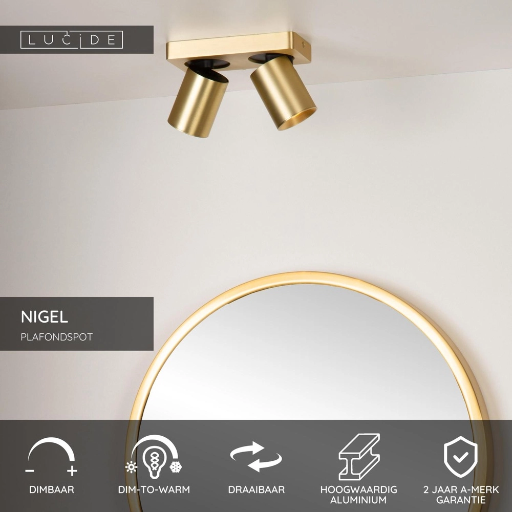 Deckenscheinwerfer Nigel 2-Licht Gold Lucide 5411212092977