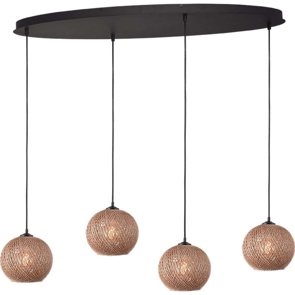 4-Licht Pendellampe Corda ovales Rattan Ø 20 cm