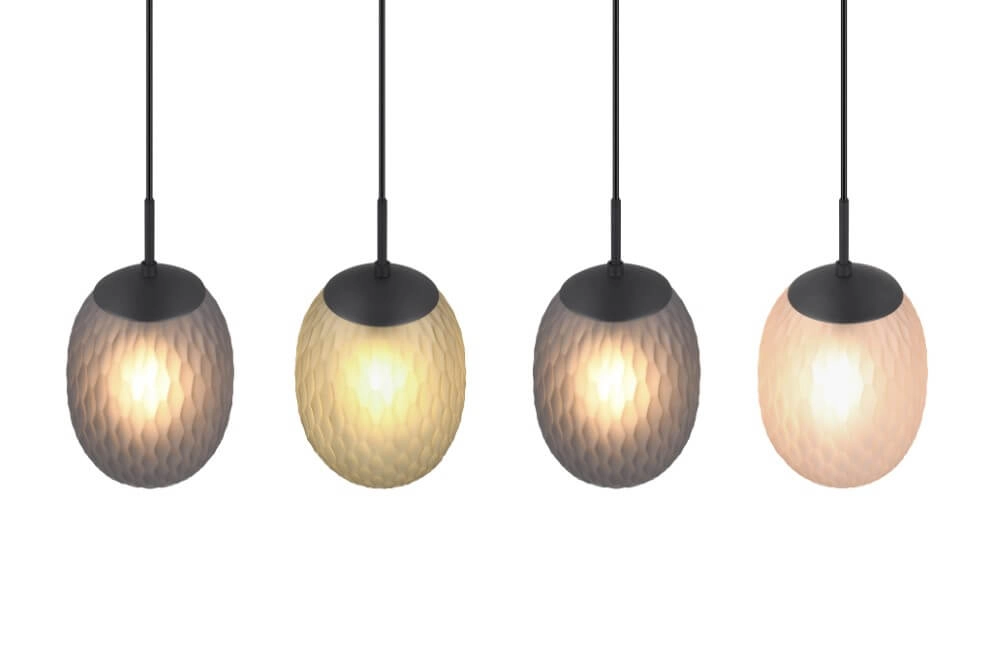 Hängelampe mit 4 Leuchten Facette mit geripptem farbigem Glas Trio 4017807616842
