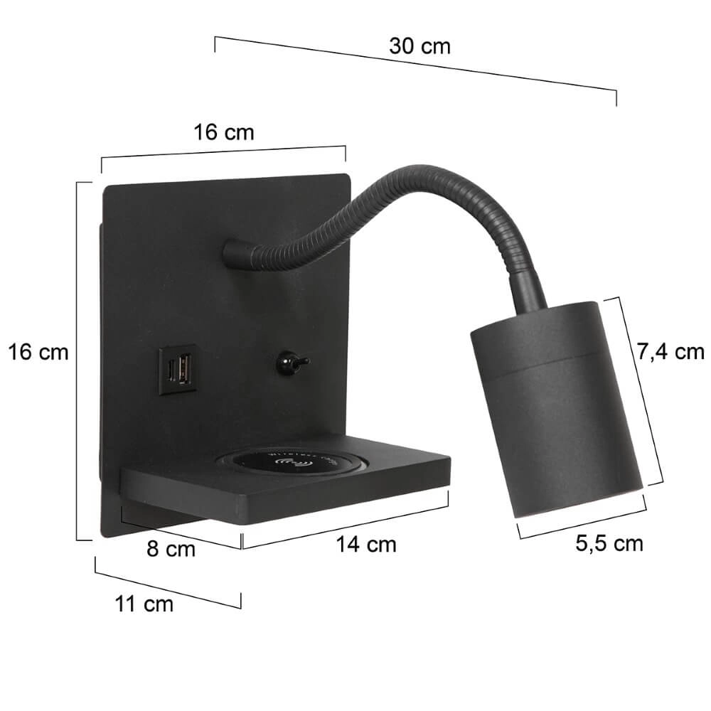 Nachttischlampe schwarz Upround mit Ladegerät und USB Steinhauer 8712746170467