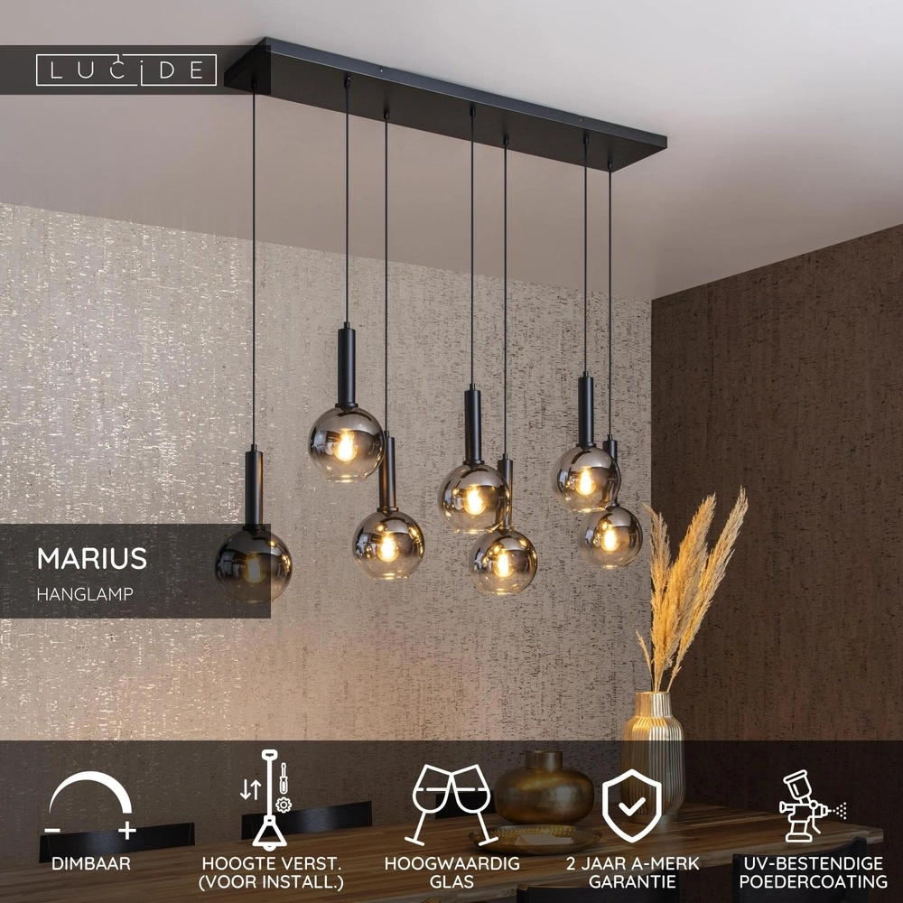 Pendellampe Marius 7-Licht Schwarz Lucide 5411212452221