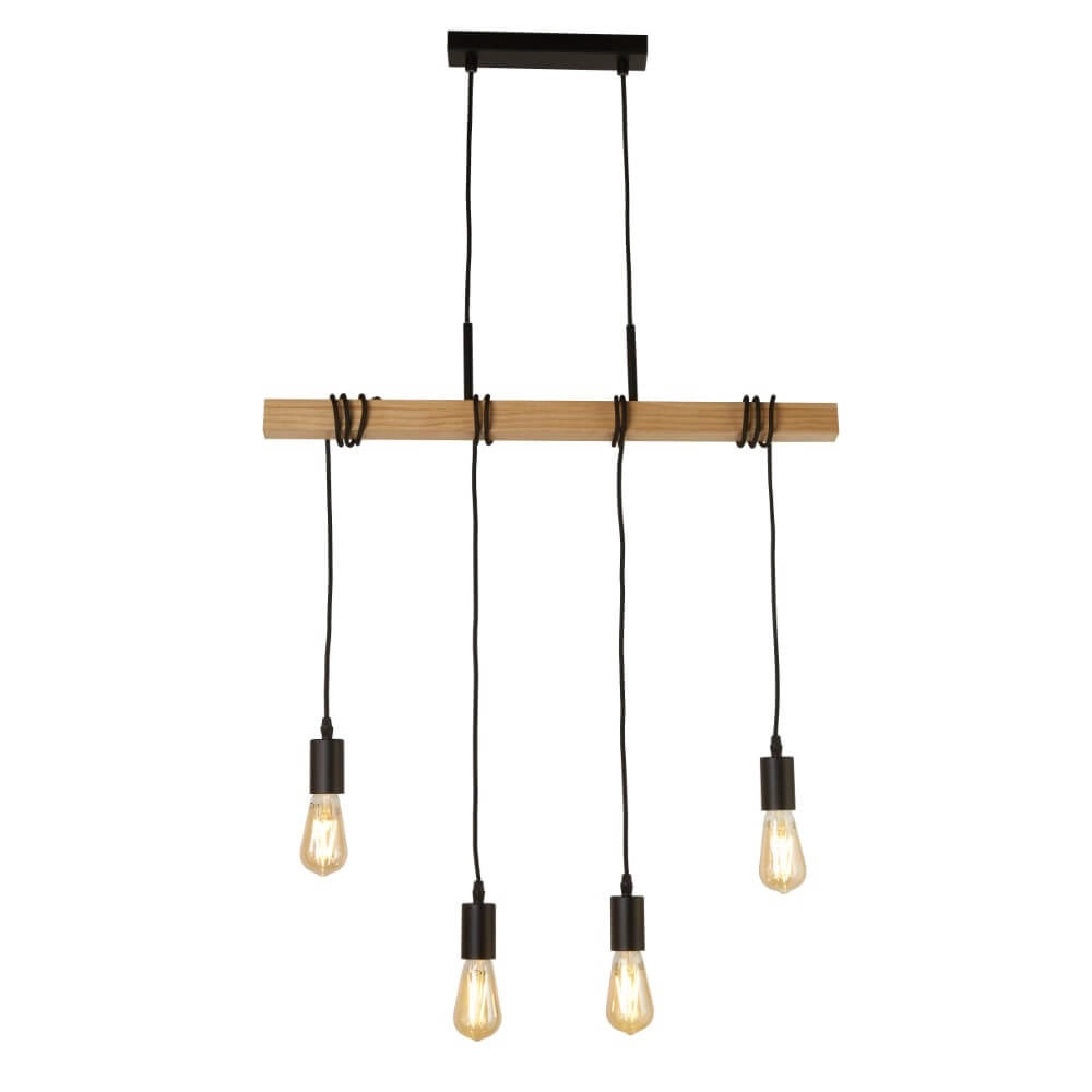 Hängelampe mit 4 Leuchten Woody mit Holz Searchlight 5053423206400
