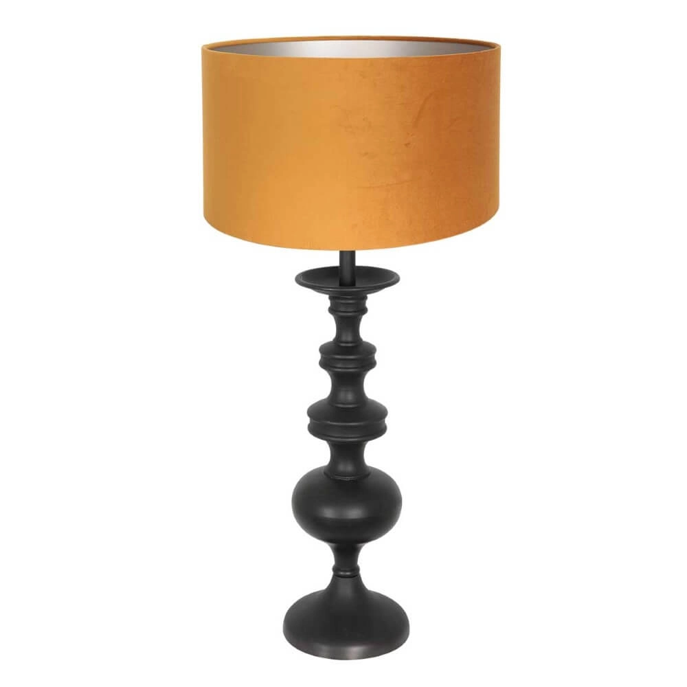Klassische Tischlampe Lyons C mit goldenem Samtschirm